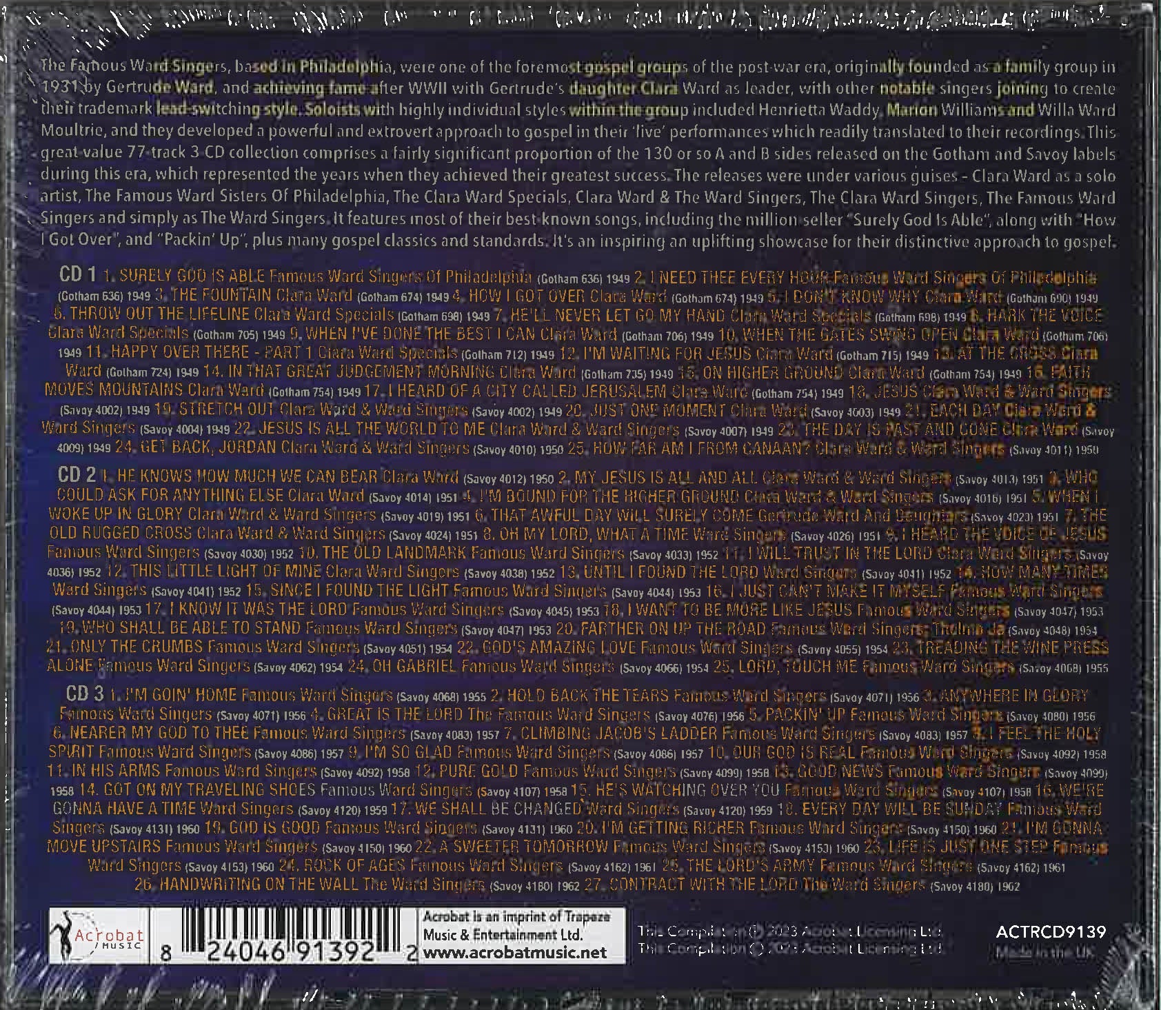 CLARA WARD & THE WARD SINGERS (クララ・ウォード & ザ・フェイマス・ウォード・シンガーズ) - The Famous Ward Singers 1949-62 (EU 限定CDx3枚組/New)