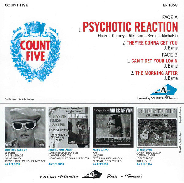 COUNT FIVE (カウント・ファイブ) - Psychotic Reaction +3 (EU 限定リプロ再発ジャケ付き4曲入り「黒盤」7"EP/New) 伝説のガレージ'66年デビュー全米大ヒット名曲!