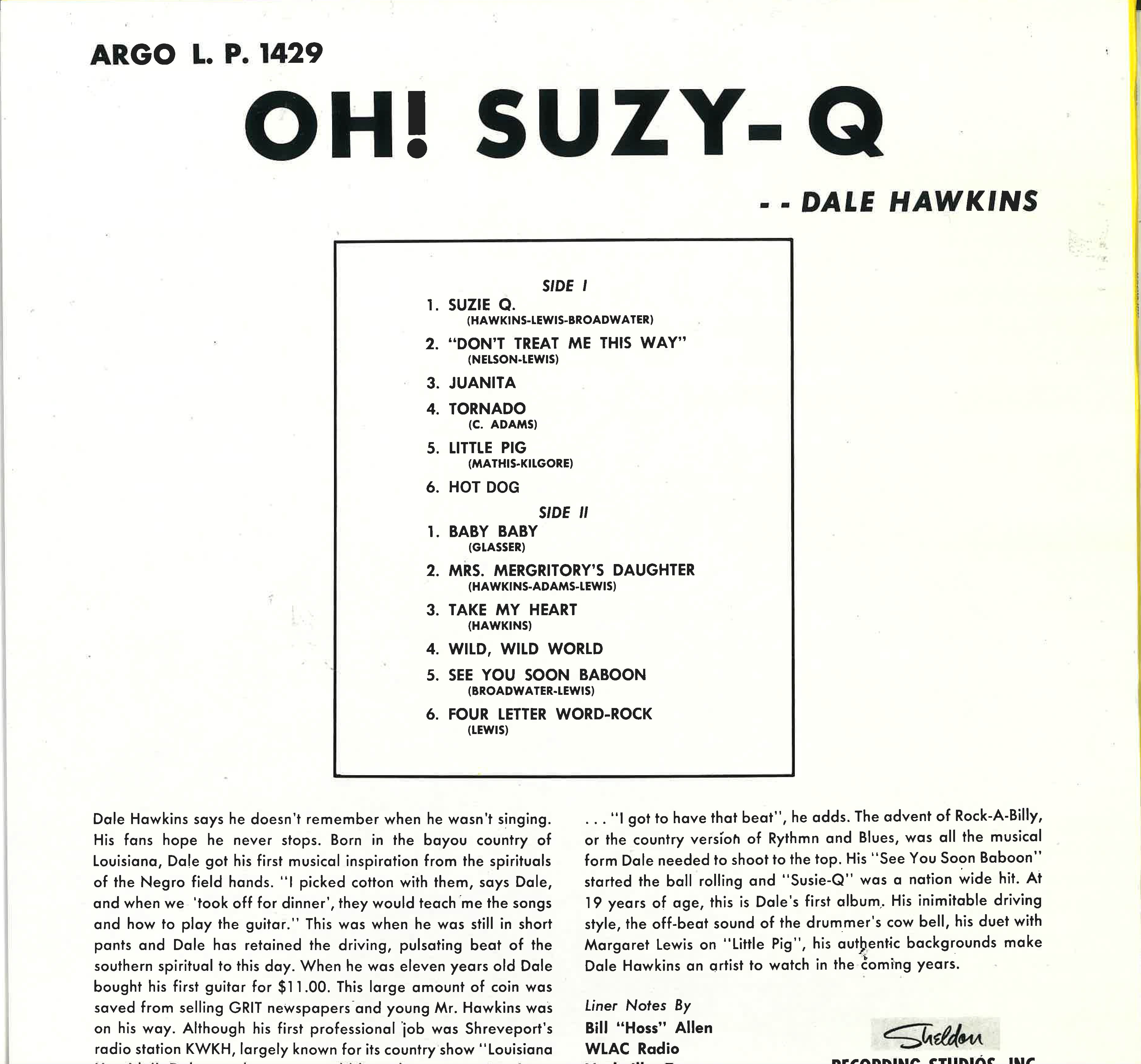 DALE HAWKINS (デイル・ホーキンス) - Oh! Suzy-Q (EU 限定復刻再発アナログ LP/New)
