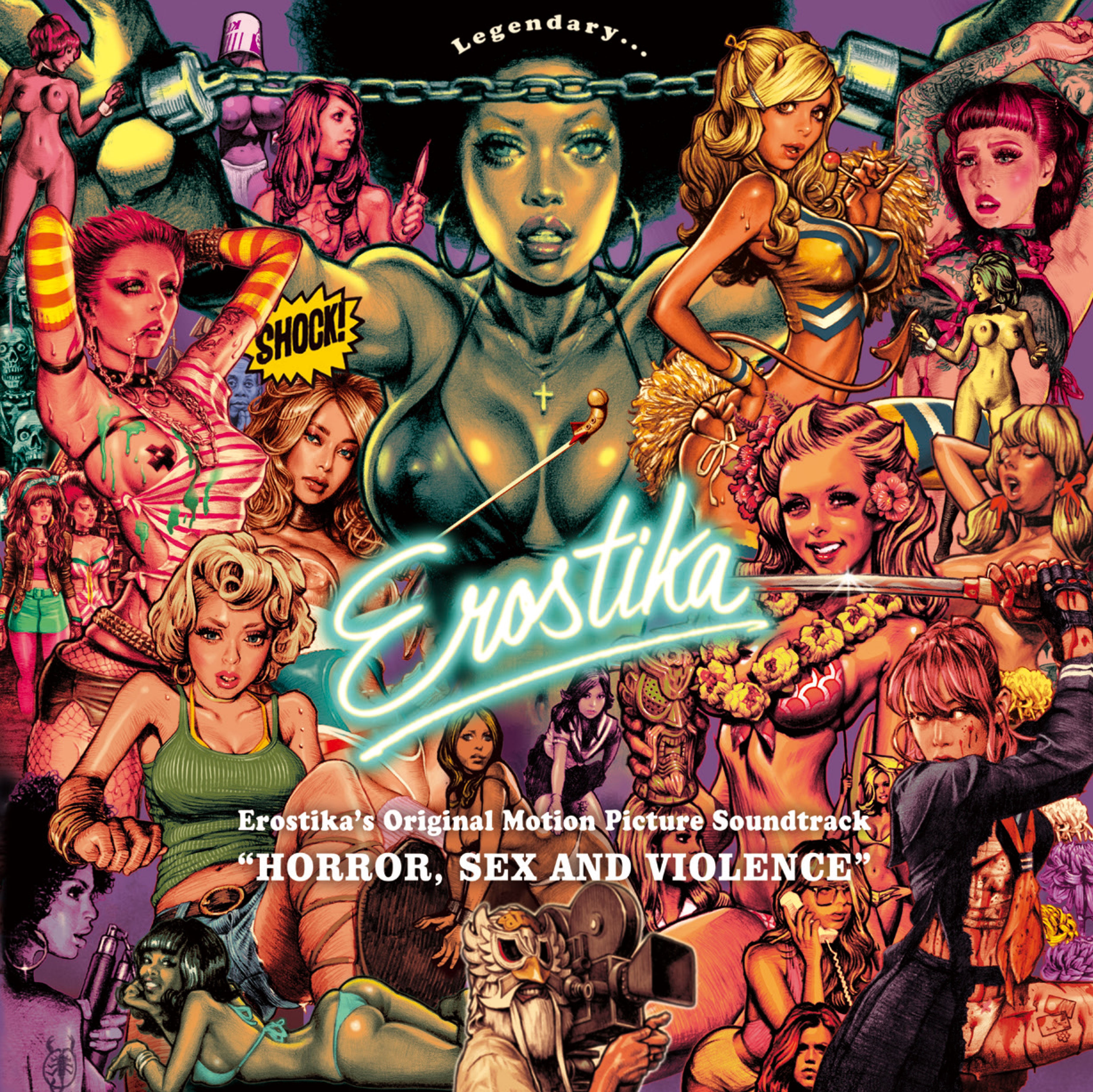 V.A. (Rockin’Jelly Beanのショップ EROSTIKAの20周年記念 LP) - Erostika’s Original Motion Picture Soundtrack “HORROR, SEX AND VIOLENCE” (Japan 限定カラー LP-見開きジャケ/New)