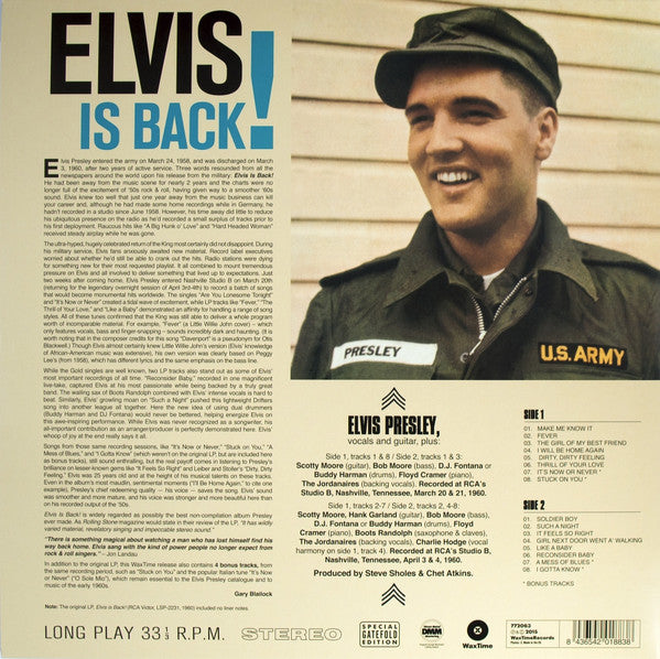ELVIS PRESLEY (エルヴィス・プレスリー) - Elvis Is Back ! (EU 限定ボーナス追加全16曲入り再発 180g LP-見開きジャケ/ New) ’60年除隊後の復帰第一弾!