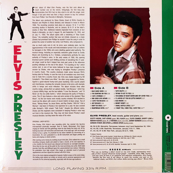 ELVIS PRESLEY (エルヴィスプレスリー) - Elvis Presley (1st) (EU 限定ボーナス入り再発「クリスタル・クリア・ヴァイナル LP/New-WaxTime #526006 )’56年1stアルバム