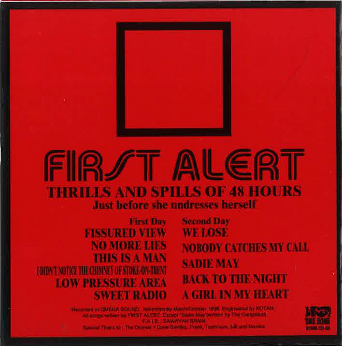 FIRST ALERT (ファースト・アラート) - Thrills And Spills Of 48 Hours (日本 タイムボム 限定 CD/ New) '99年デビュー・アルバム。
