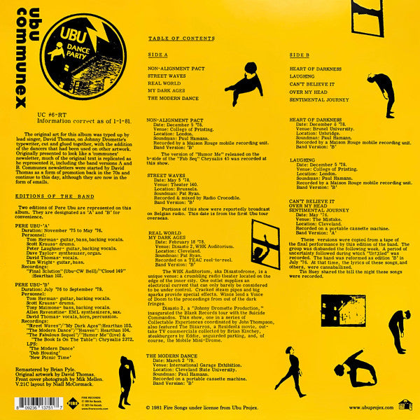 PERE UBU (ペル・ウブ) - 390 Degrees Of Simulated Stereo. Ubu Live: Vol. 1 (UK-EU 正規限定リマスター再発「イエローヴァイナル」 LP/NEW) '81年ライブ・コンピレーション