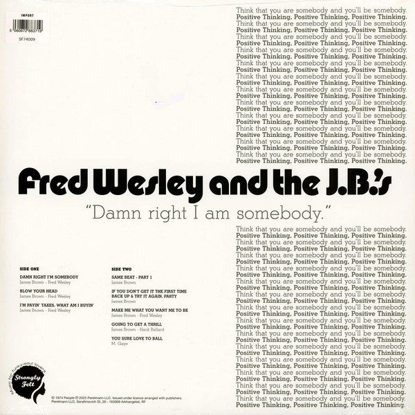 FRED WESLEY & THE J.B.’S (フレッド・ウェズリー & ザ・ジェービーズ) - Damn Right I Am Somebody (EU 限定復刻再発 LP/New)ジェイムス・ブラウン御大の最強バックFUNKグループ’74年名作サード・アルバム!