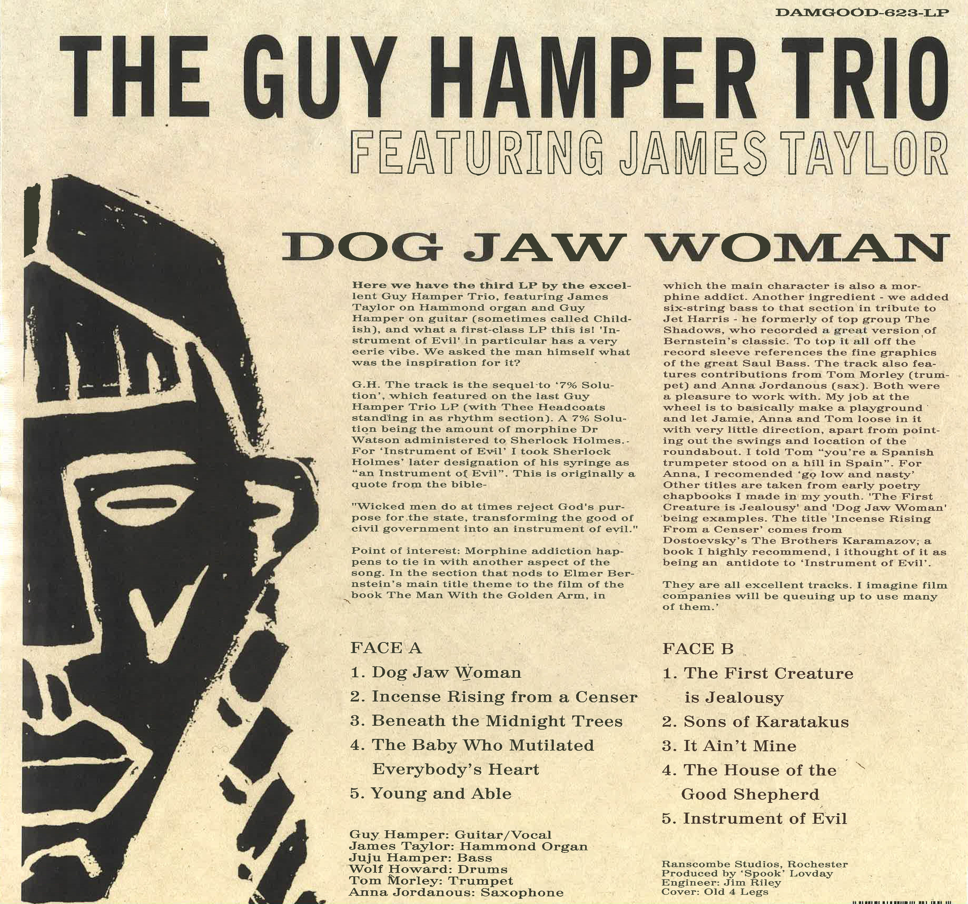 GUY HAMPER TRIO feat. JAMES TAYLOR (ビリー・チャイルディッシュのバンド=ガイ・ハンパー・トリオ feat.ジェームス・テイラー ) - Dog Jaw Woman (UK 限定リリース LP/New) 24年サードアルバム