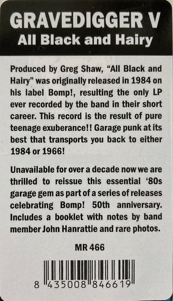 GRAVEDIGGER V (グレイヴディガー・ファイブ) - All Black And Hairy (スペイン限定再発 LP+ブックレット/New)80's ガレージ・レジェンド唯一アルバム!