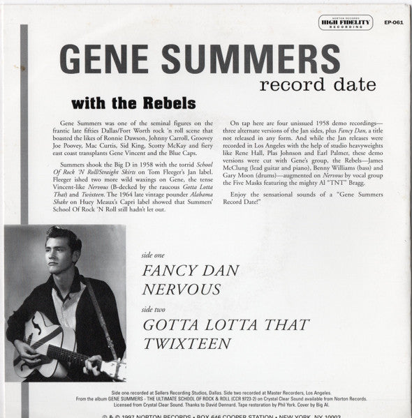 GENE SUMMERS with The Rebels (ジーン・サマーズ ウィズ・ザ・レベルズ) - A Gene Summers Record Date With The Rebels (US ジャケ付き4曲入り 7" EP /廃盤 New)