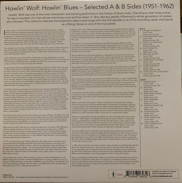 HOWLIN’ WOLF (ハウリン・ウルフ)  - Howlin' Blues - Selected A & B Sides (1951-1962) (UK 限定リリース LP/New)