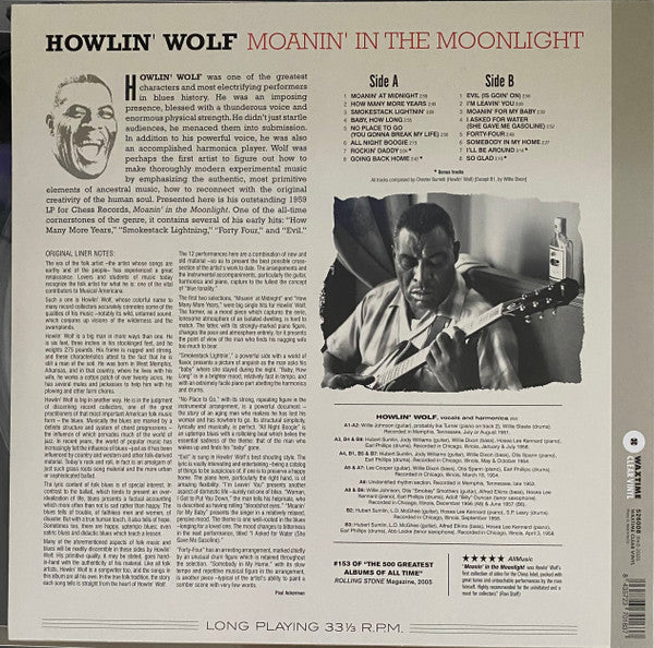 HOWLIN’ WOLF (ハウリン・ウルフ) - Moanin’ In The Moonlight (EU 限定ボーナス追加16曲入り再発180g「クリスタルクリア VINYL」LP) ’58年デビュー・アルバム