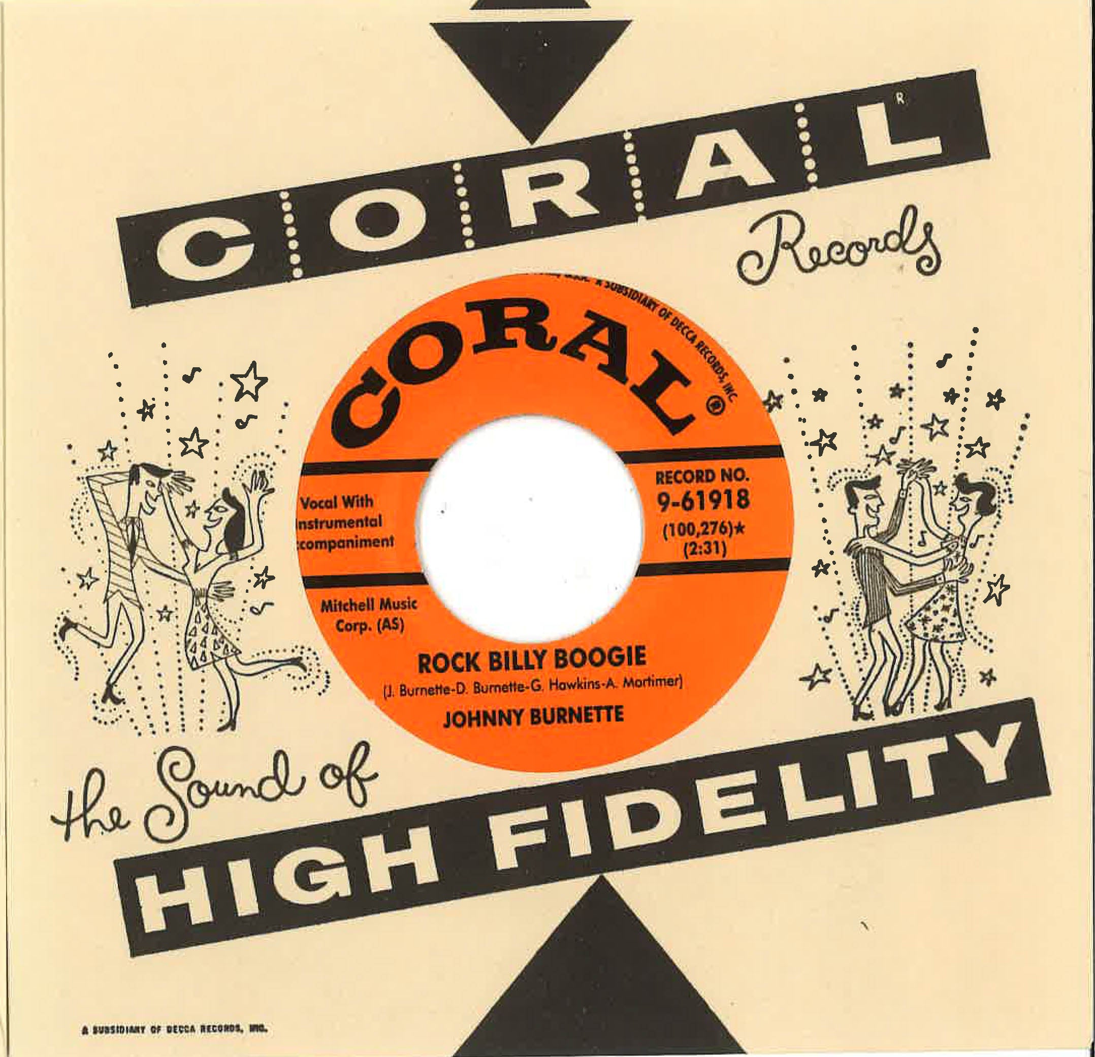 JOHNNY BURNETTE (ジョニー・バーネット) - Rock Billy Boogie (US 限定復刻リプロ再発「オレンジラベ・クリアブルー盤」 7"+カンパニースリーブ/New)ロバート・ゴードンのカヴァ原曲爆ロカビリー・クラシック!