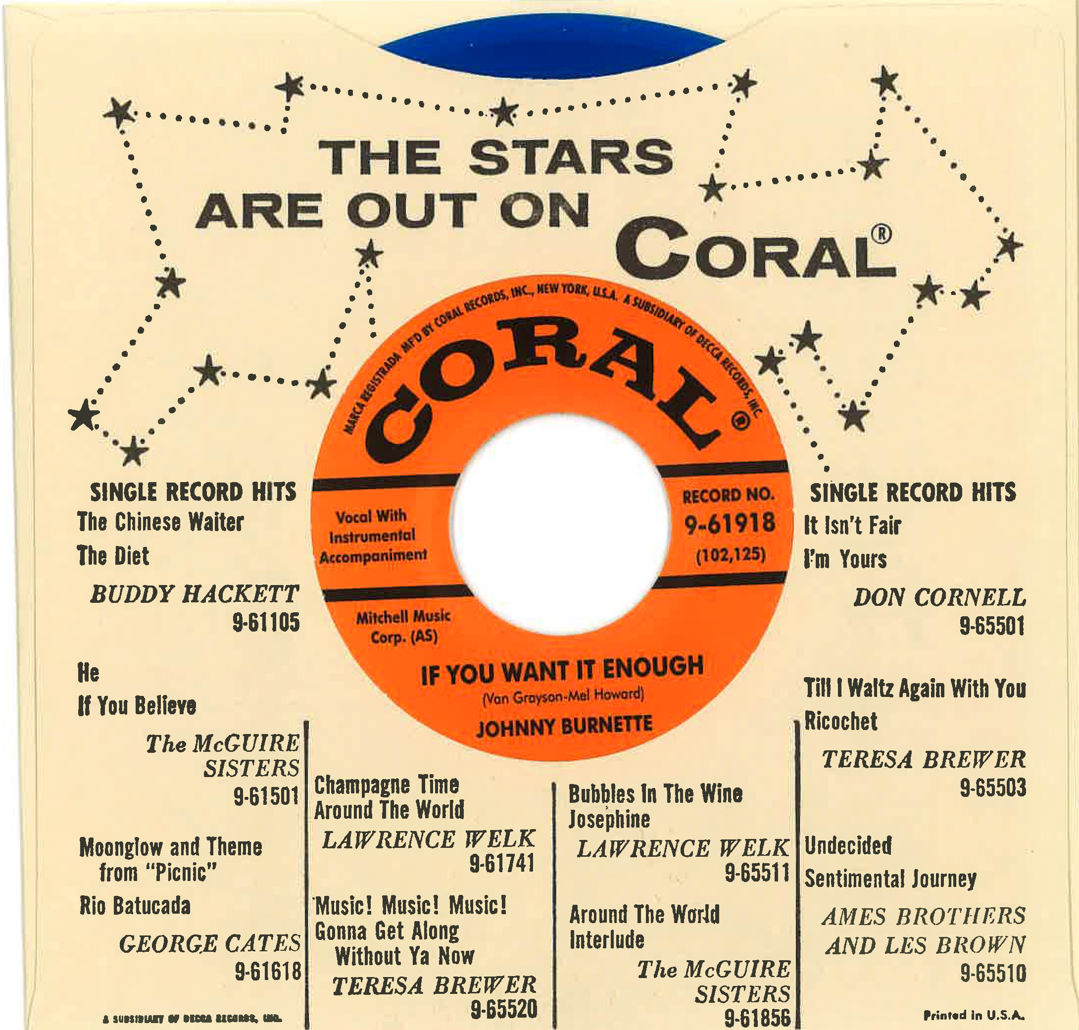 JOHNNY BURNETTE (ジョニー・バーネット) - Rock Billy Boogie (US 限定復刻リプロ再発「オレンジラベ・クリアブルー盤」 7"+カンパニースリーブ/New)