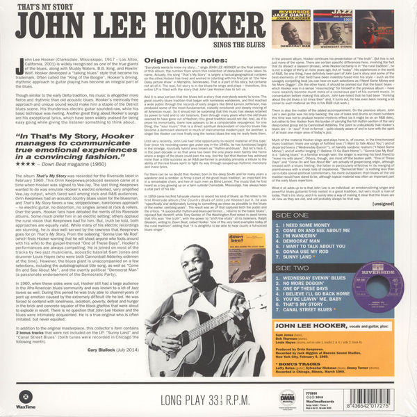 JOHN LEE HOOKER (ジョン・リー・フッカー) - That's My Story John Lee Hooker Sings The Blues (EU 限定復刻ボーナス入り再発180gLP/New)