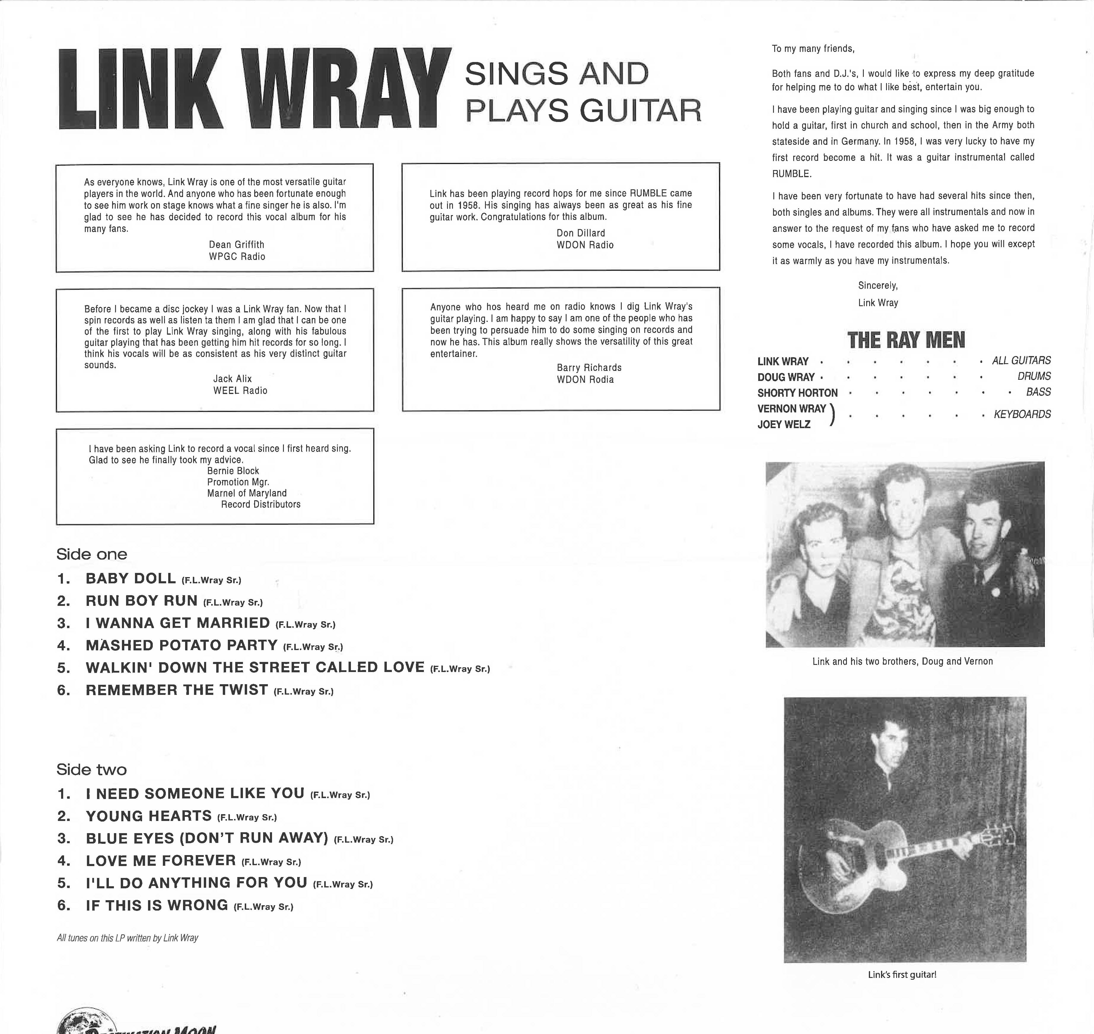 LINK WRAY (リンク・レイ) - Sings And Plays Guitar (EU 500枚限定ナンバリング入り再発「クリア VINYL」LP/New) '64年ソロ名義1作目ボーカル入りアルバム