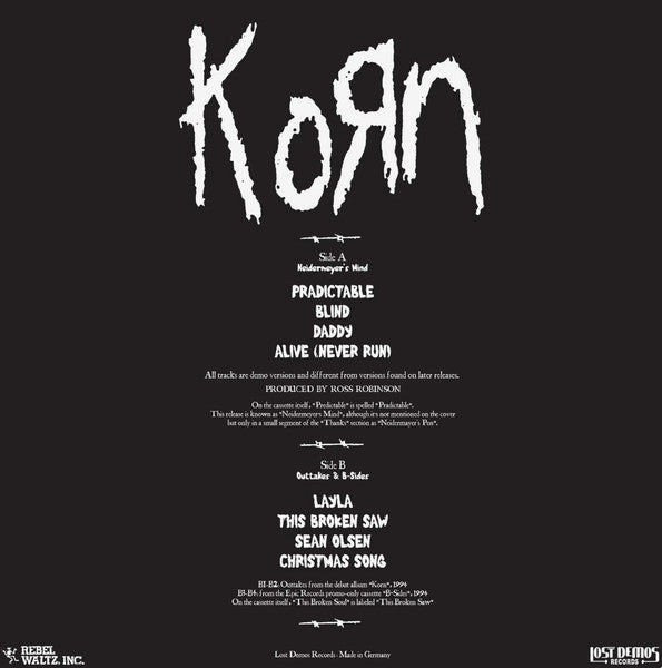 KORN (コーン) - Neidermeyer's Mind - Debut Demo 1993 (German 限定リリース LP/NEW) デビュー・デモテープ+初期レア音源