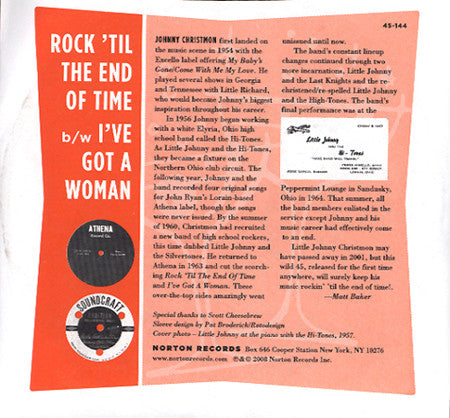 LITTLE JOHNNY & The SILVERTONES (リトル・ジョニー & ザ・シルヴァートーンズ) - Rock 'Til The End Of Time (US 限定ジャケ付き「イエローヴァイナル」 7" /廃盤 New) ブラックR&Rジャイヴァー!