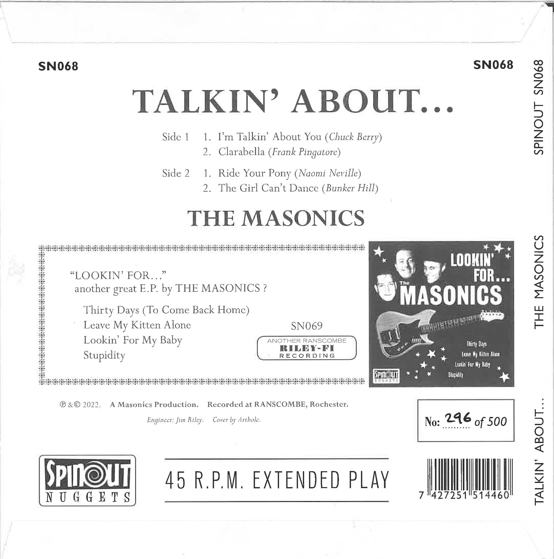 MASONICS, THE (マーソニックス= 元ミルクシェイクス他、英ガレージレジェンド ) - Talkin' About... The Masonics Volume 1 (UK 500枚限定ナンバリング入り4曲入り7インチEP/New)