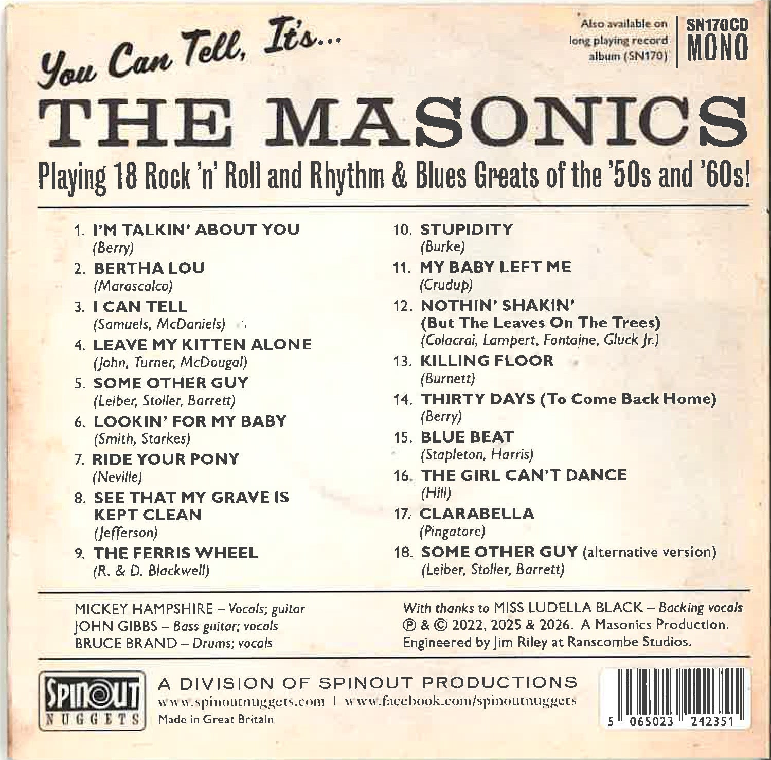 MASONICS, THE (マーソニックス ) - You Can Tell, Its... The Masonics (UK 限定見開き紙ジャケCD/New) '23〜'25年発表カバー4曲入りEPx4種+未発表のコンピ!