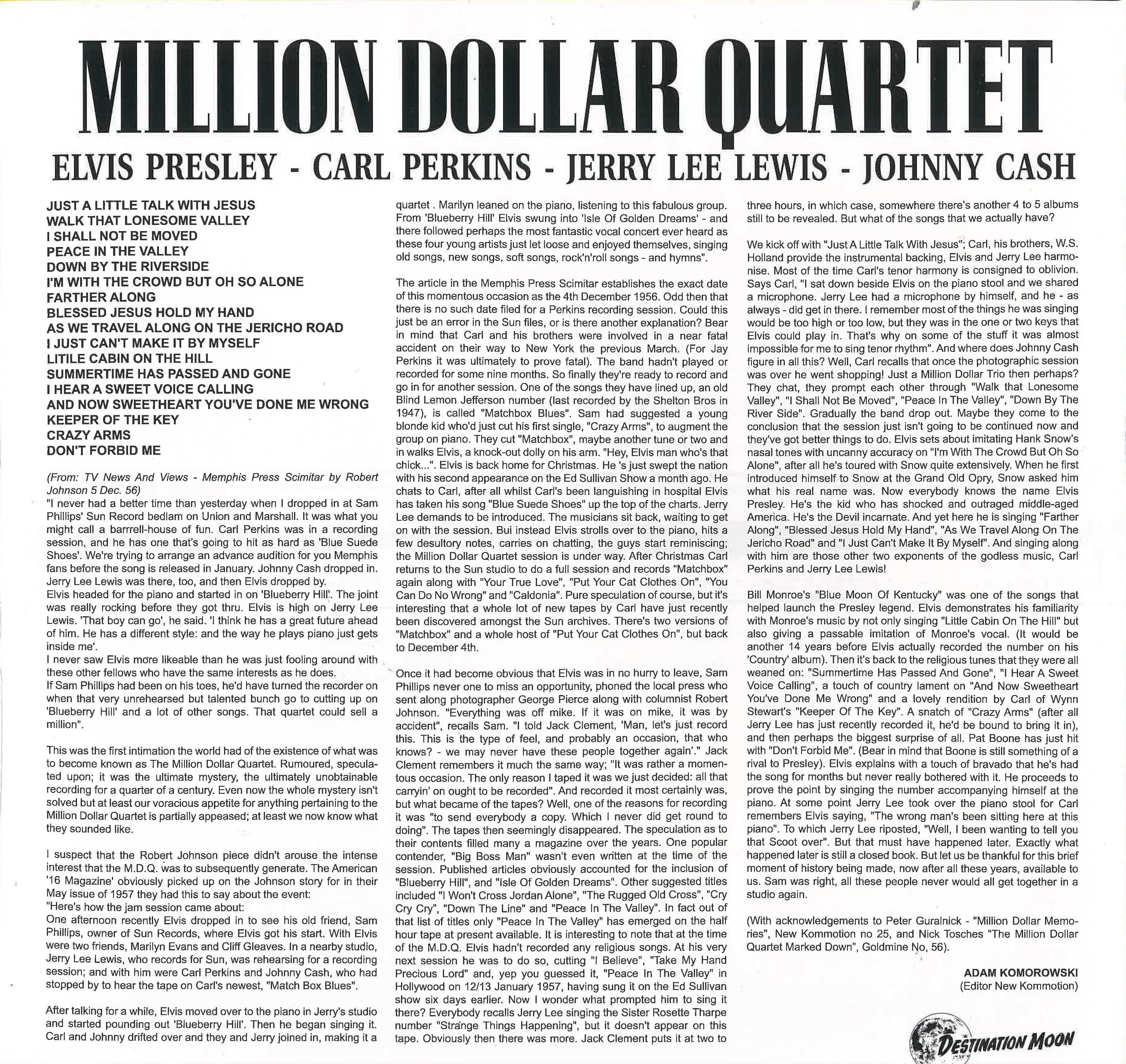 MILLION DOLLAR QUARTET ( =エルビス+カール・パーキンス+ジョニー・キャッシュ+ジェリー・リー・ルイス) - The Complete Session In Its Original Sequence (EU 500枚限定ナンバリング入り「クリア VINYL」再発 LP/New)