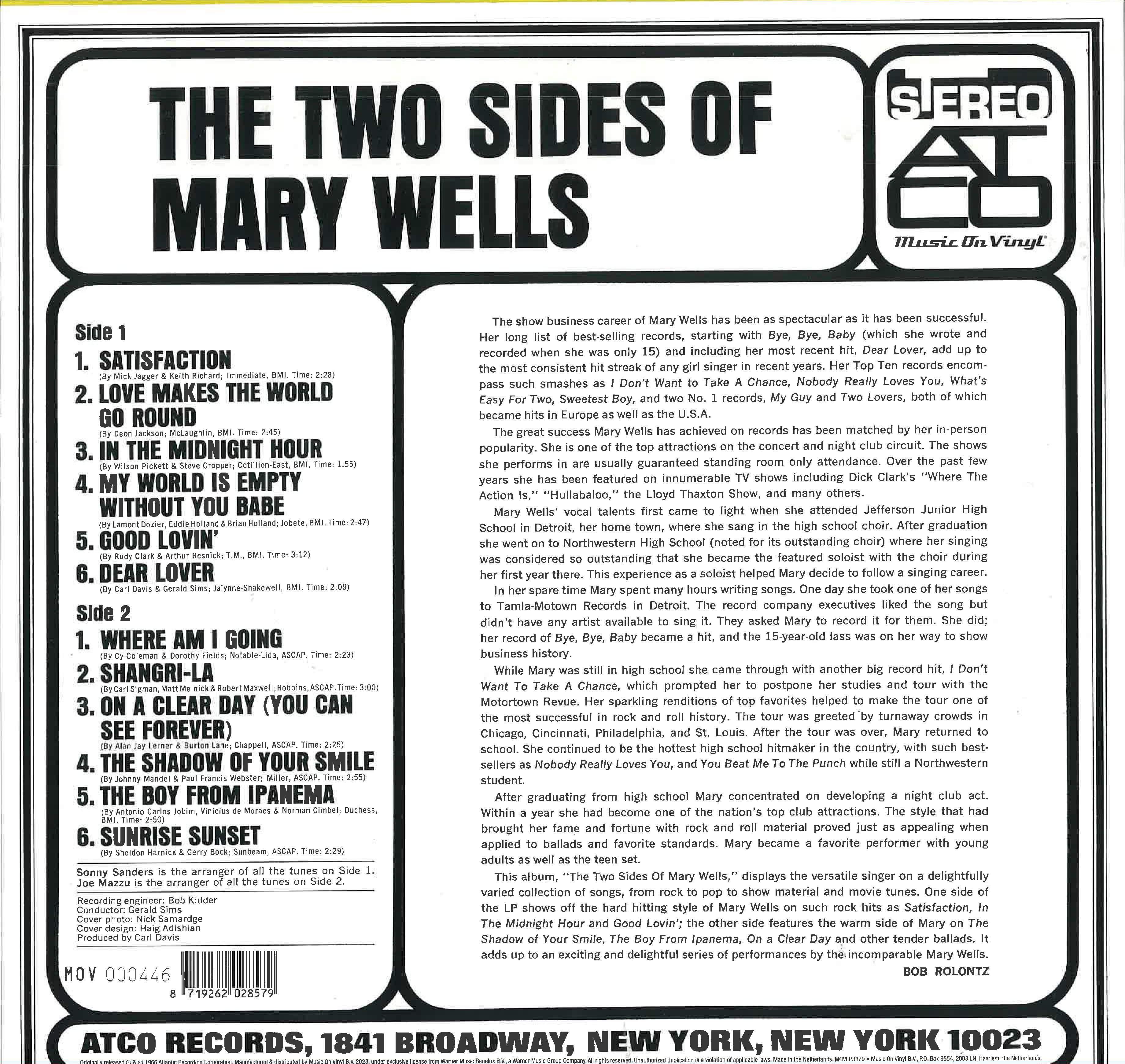 MARY WELLS (メアリー・ウェルズ) - The Two Sides Of Mary Wells (EU M.O.V社 750枚限定再発「クリアイエローVINYL」180g LP/New)