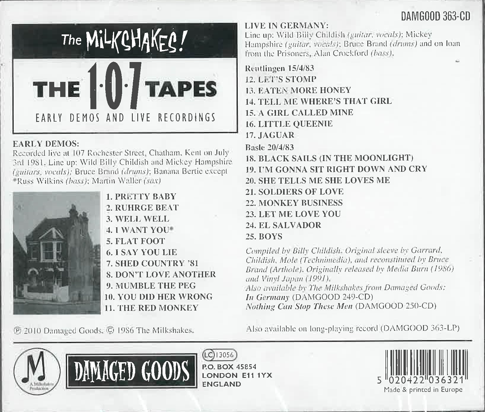 MILKSHAKES (ミルクシェイクス) - The 107 Tapes (UK 限定復刻再発 CD/New) デビュー時初期レア・コンピ!