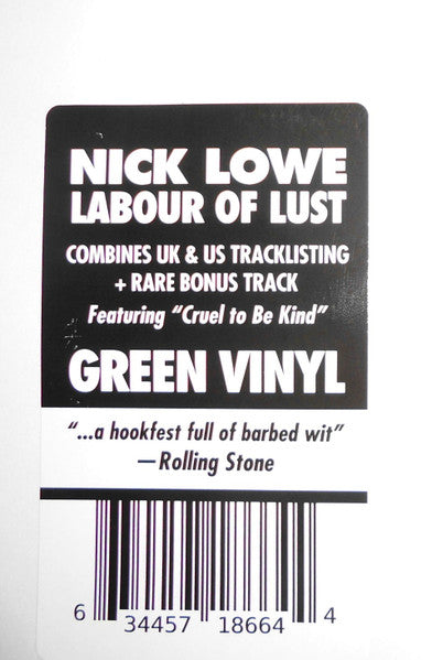 NICK LOWE (ニック・ロウ) - Labour Of Lust (US 限定ボーナス入り再発「グリーン・ヴァイナル」LP/ New) '79年名作2ndアルバム