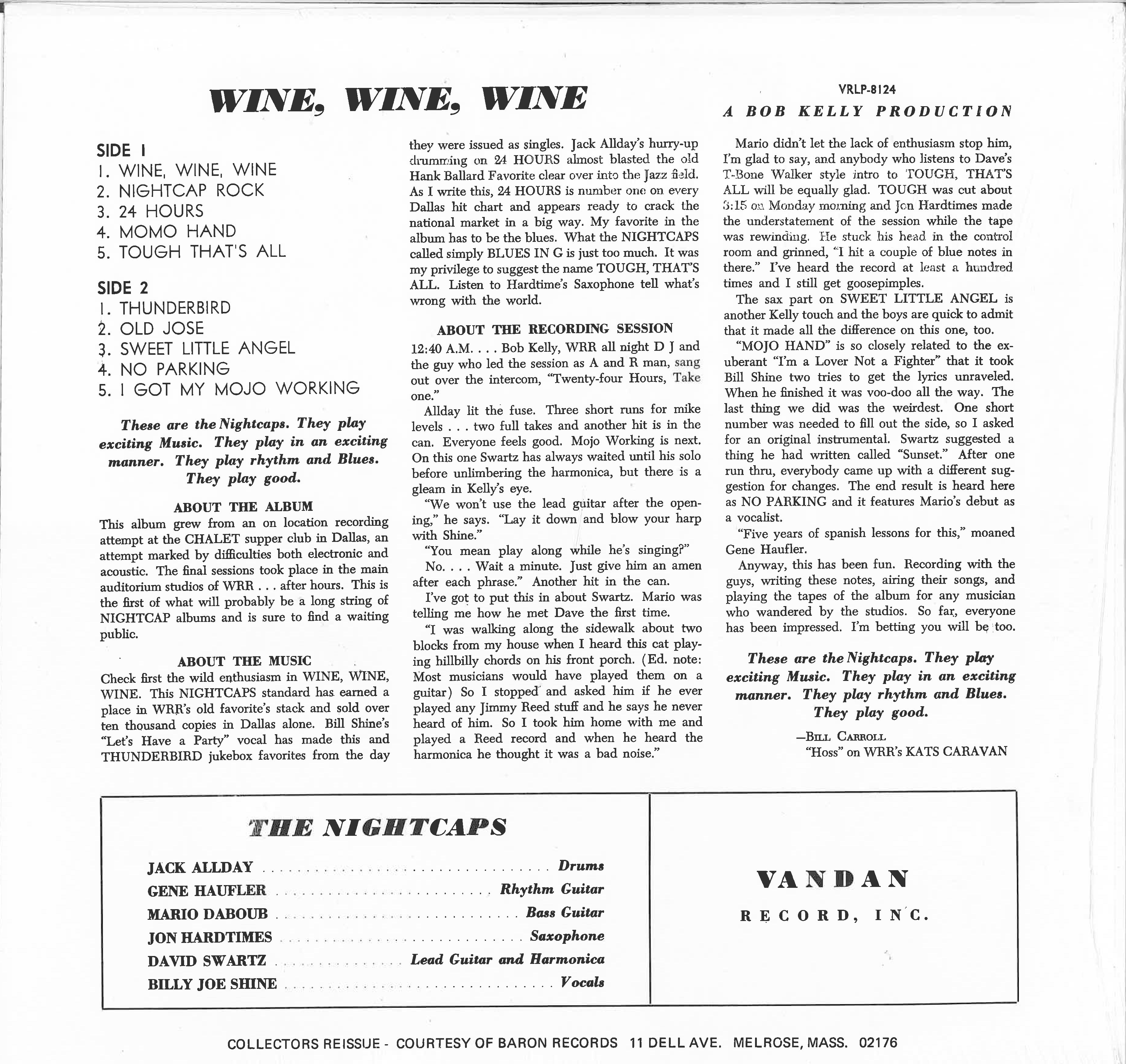 NIGHTCAPS (ナイトキャップス) - Wine, Wine, Wine (US '80年代限定復刻再発「黒盤?」LP/廃盤 New)