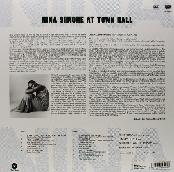 NINA SIMONE (ニーナ・シモン) - At Town Hall (EU 限定復刻ボーナス入り再発180g LP/New-WaxTime 771696 )
