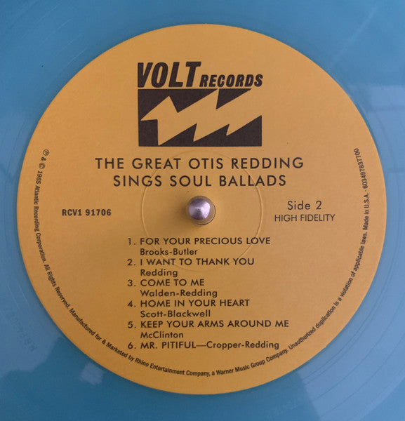 OTIS REDDING (オーティス・レディング) - The Great Otis Redding Sings Soul Ballads (EU 正規限定再発180g「ブルーVINYL」モノラル LP/New-RCV1 91706)'65年セカンド・アルバム