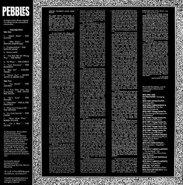 V.A. (60's ガレージパンク名作シリーズコンピ) - Pebbles Vol.2 (US 限定復刻「黒盤」LP/New)