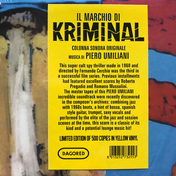 O.S.T.(サントラ) PIERO UMILIANI (音楽 : ピエロ・ウミリアーニ ) - Il Marchio Di Kriminal (Italy 500枚限定イエロー・ヴァイナル LP/New)