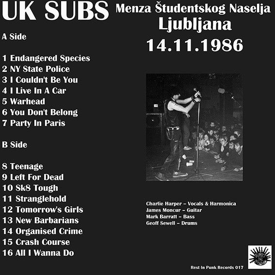 U.K. SUBS (U.K. サブス) - Live In Ljubljana 14.11.1986 (Spain「正規」限定再発 LP/ New) スロベニアでのライブ盤 !