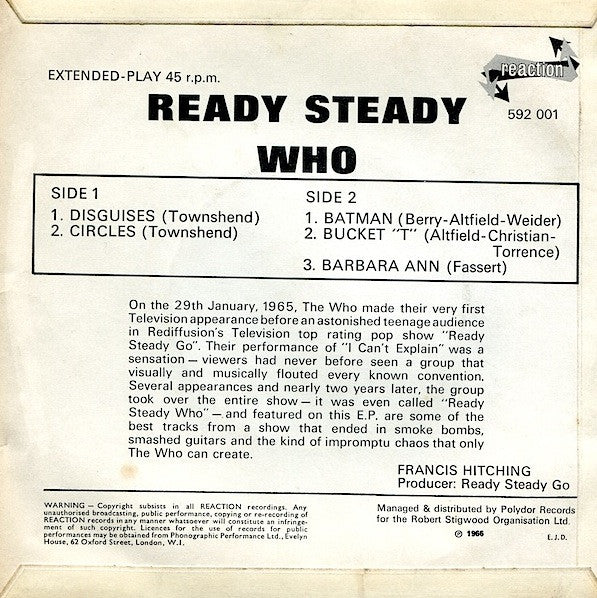 WHO (フー) - Ready Steady Who (UK オリジナル「モノラル」 7"EP/CFS)
