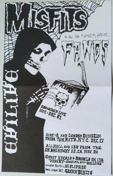 MISFITS (ミスフィッツ) - Evilive (EU 限定リプロ再発「ホワイトヴァイナル」7"/ New) '81年のN.Y.リッツとS.F.ブロードウェイでのライブ!