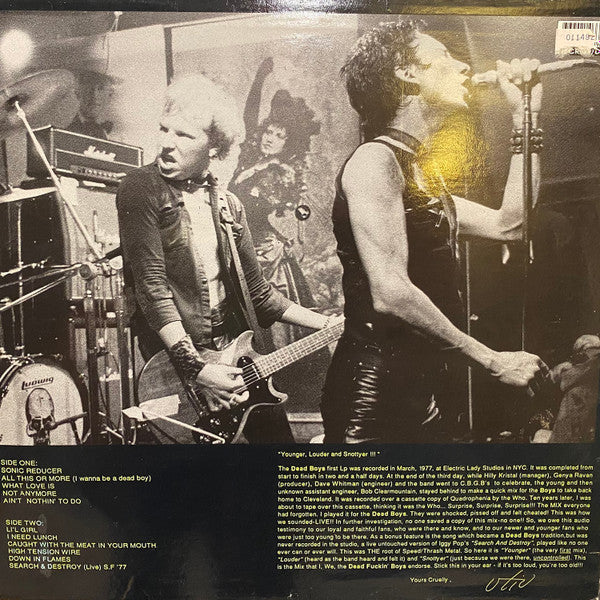 DEAD BOYS (デッド・ボーイズ) - Younger, Louder And Snottyer!!! (EU 限定リプロ再発 LP/ New) ファーストアルバムのラフミックス Ver.