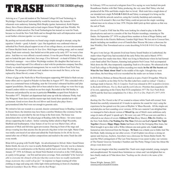 TRASH (トラッシュ) - Bashing Out The Chords 1976 - 1979 (UK 250枚限定プレス LP/ New)