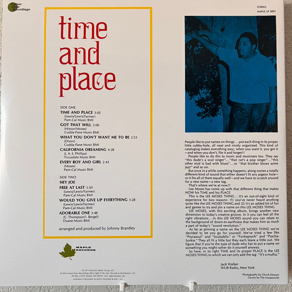 LEE MOSES (リー・モーゼス) - Time And Place (US 限定復刻再発「(サイケデリック・ソウル・スプラッター)カラー VINYL」LP-見開きジャケ/New)