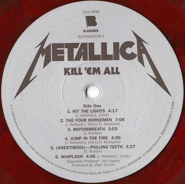 METALLICA (メタリカ) - Kill 'Em All (EU 限定再発「レッドヴァイナル」LP/ New)