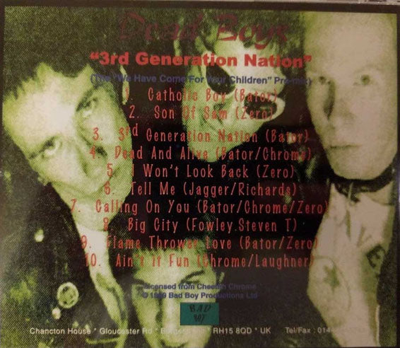 DEAD BOYS (デッド・ボーイズ) - 3rd Generation Nation (UK 限定プレス CD/ New) 2ndアルバムのPri-Mixバージョン !