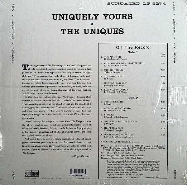 UNIQUES (ユニークス) - Uniquely Yours (US サンデイズド社限定復刻再発モノラル LP /New)