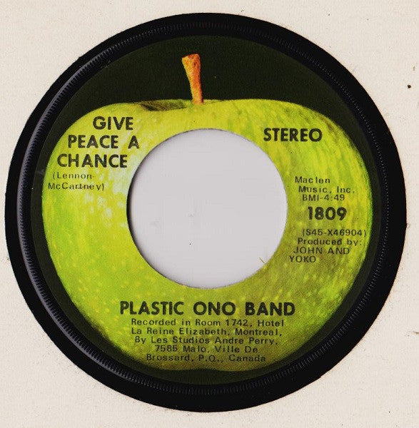 JOHN LENNON (PLASTIC ONO BAND) (ジョン・レノン (プラスチック・オノ・バンド) - Give Peace A Chance (US オリジナル 7"+光沢ソフト紙ジャケ/演者名ラベ下部プリント)