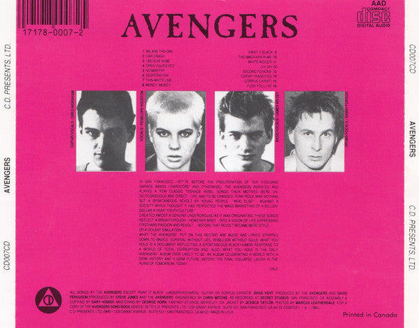 AVENGERS (アヴェンジャーズ) - Avengers (US限定プレス再発CD / New) 初期S.F.パンク!