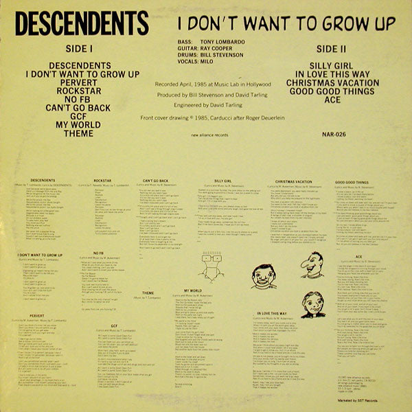 DESCENDENTS (ディセンデンツ) - I Don't Want To Grow Up (EU 限定リプロ再発 LP/ New) '85年 2ndアルバム!