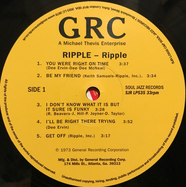 RIPPLE (リップル) - Ripple <1st Album> (UK 2023年レコードストアデイ1400枚限定復刻再発「黒盤」LP/New)
