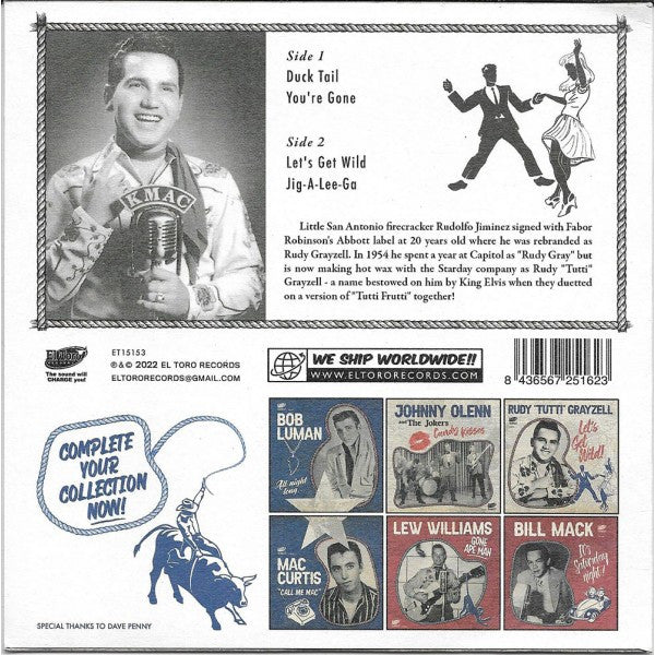 RUDY "TUTTI" GRAYZELL (ルディ・グレイゼル) - Let's Get Wild! EP (Spain 限定ジャケ付き再発4曲入り 7"EP/New) テキサスロッカー'56〜'57年Starday社シングル3枚から選曲のEP