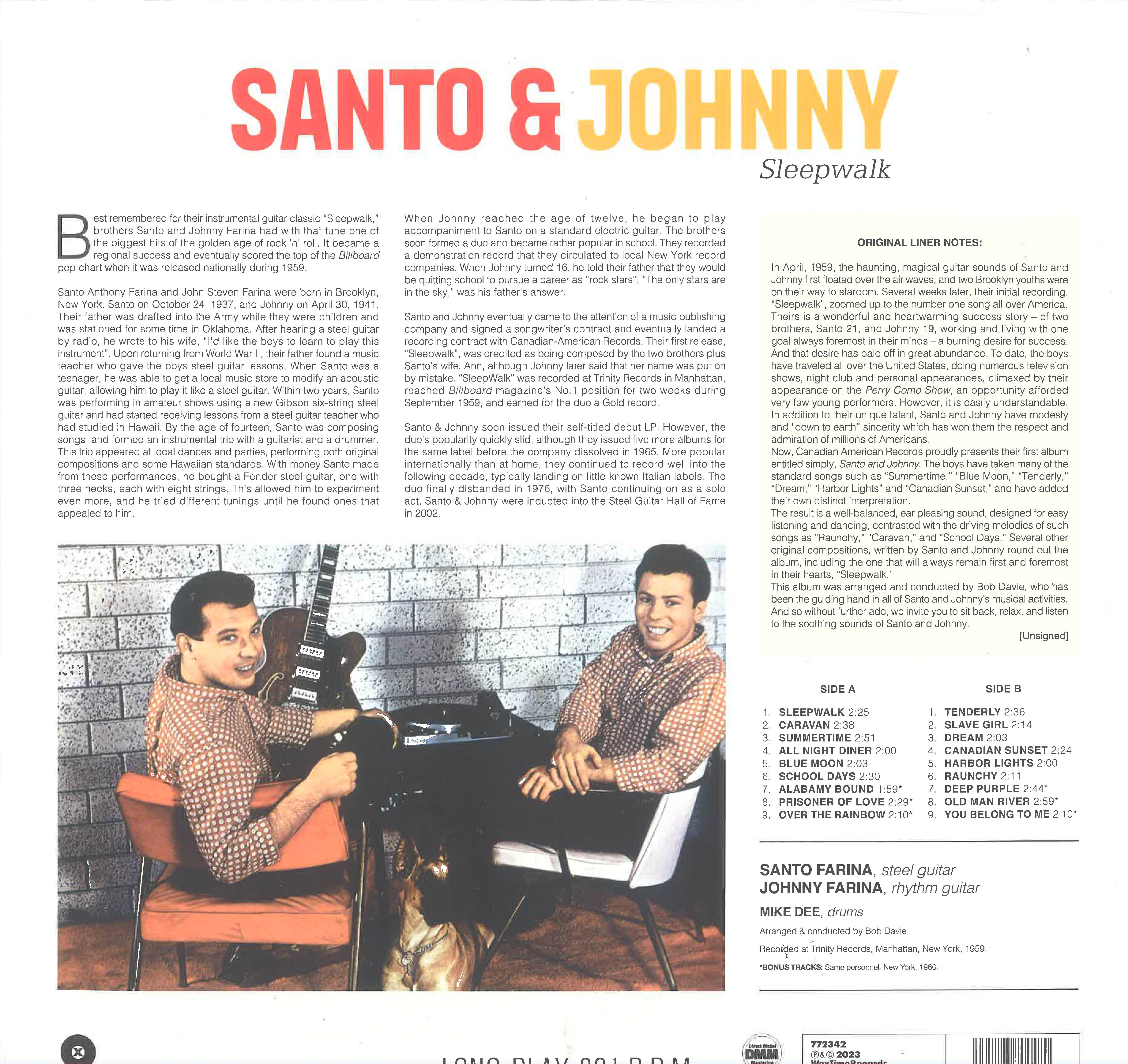 SANTO & JOHNNY (サント&ジョニー) - Sleepwalk (EU 限定復刻ボーナス入り再発180g LP/New)NYスティール・ギター・デュオ’59年デビューアルバム。