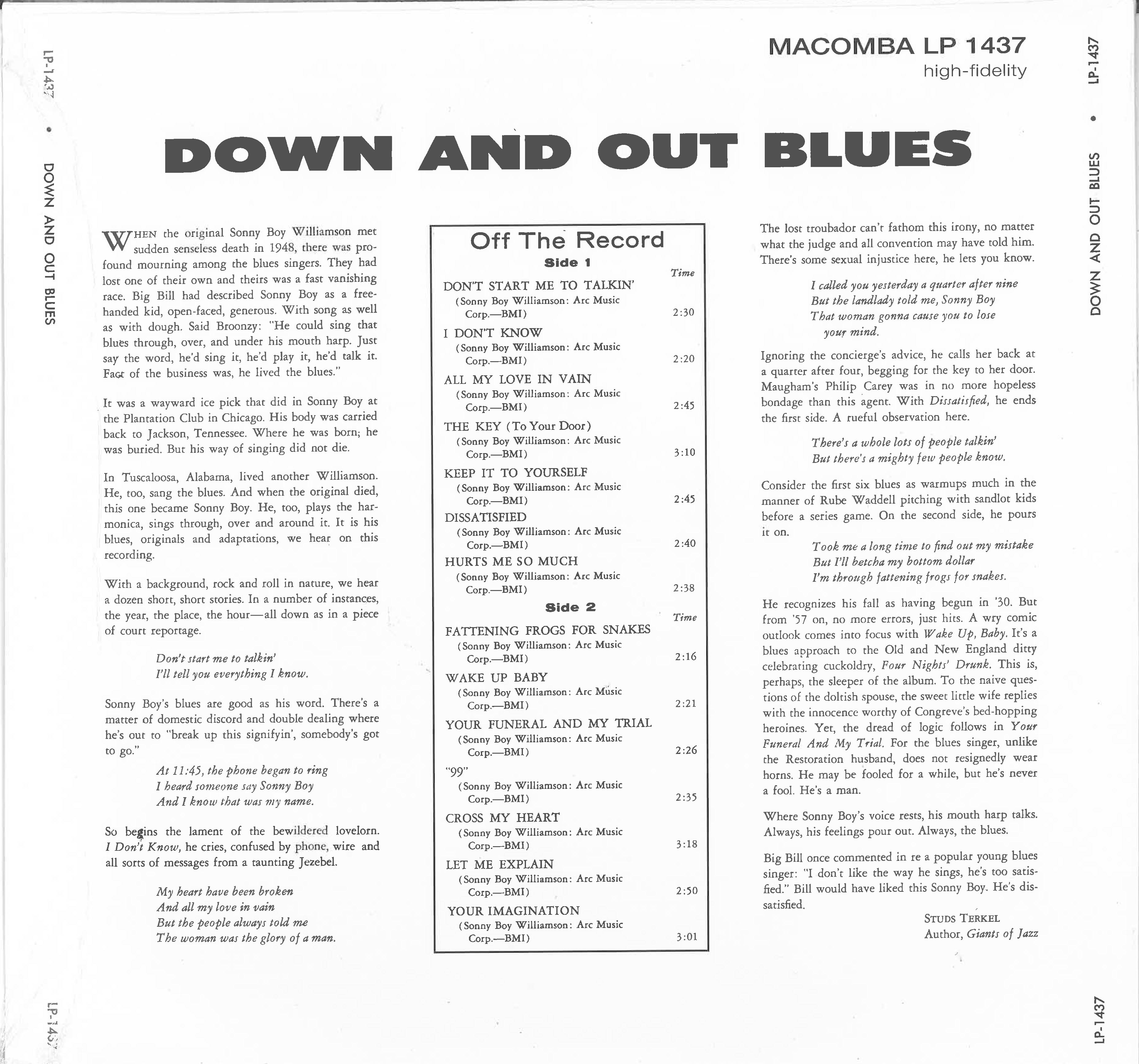 SONNY BOY WILLIAMSON (ソニー・ボーイ・ウイリアムソン) - Down & Out Blues (German 限定ボーナス入り再発 LP/New)