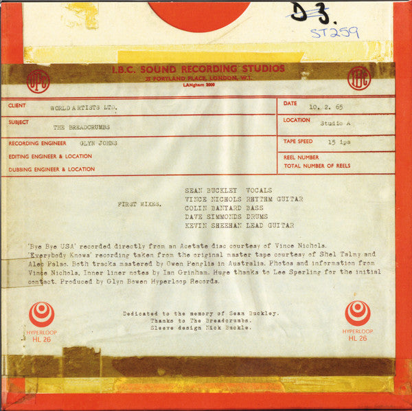 SEAN BUCKLEY & THE BREADCRUMBS (ショーン・バックレー&ザ・ブレッドクラムス) - Bye Bye USA / Everybody Knows (UK 限定再発ジャケ付き7インチ+ライナー/New)