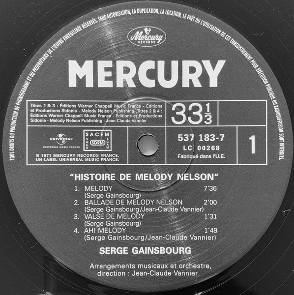 SERGE GAINSBOURG (セルジュ・ゲンズブール) - Histoire De Melody Nelson (EU 限定復刻リマスター再発 180g LP/New)