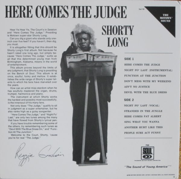 SHORTY LONG (ショーティ・ロング) - Here Comes The Judge (US 限定復刻再発 LP / New)ファンキー・ノーザン名作 ’68年デビュー・アルバム!